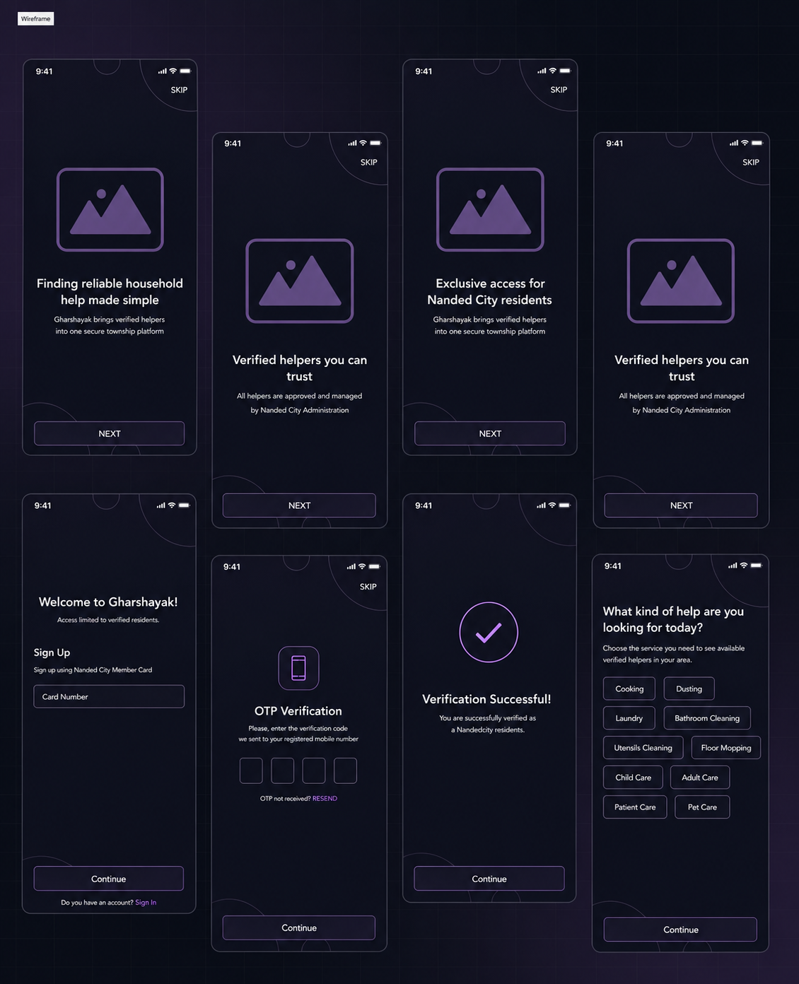 Low-fidelity wireframes