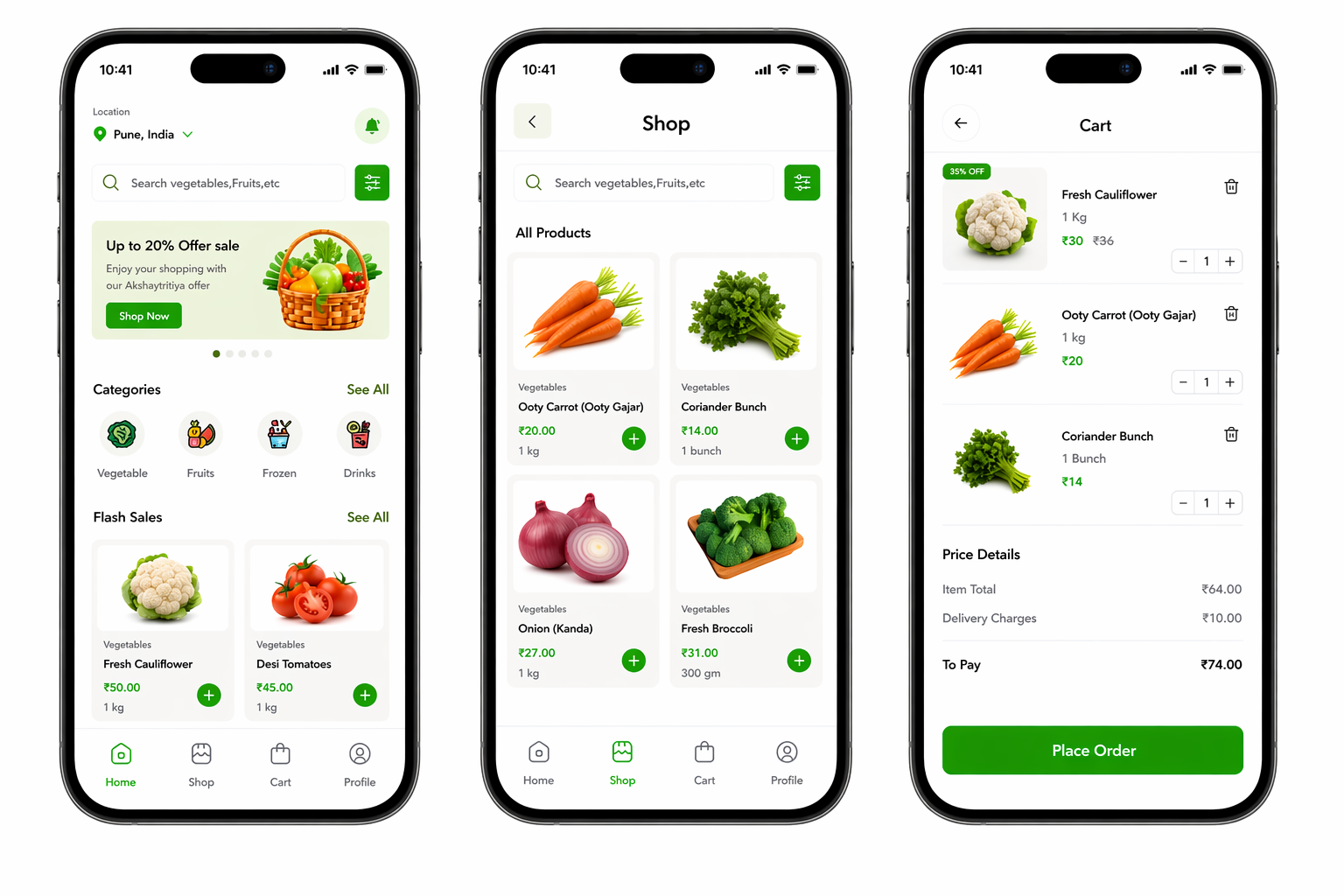 Grocery App — Home, Shop & Cart